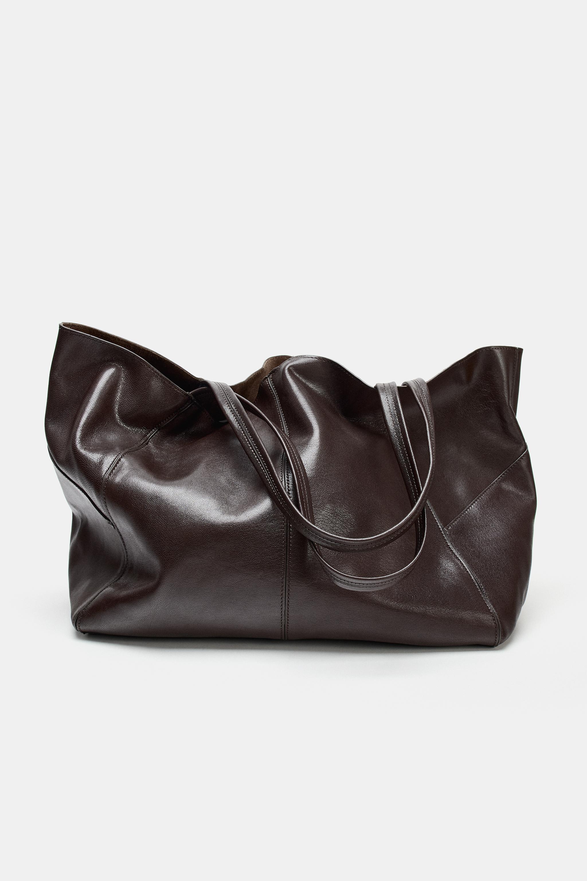 LEATHER MAXI SHOPPER BAG - Navy Blue | ZARA United States LEATHER MAXI SHOPPER BAG - Navy Blue | ZARA United States