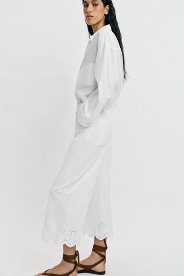 CULOTTES WITH CUTWORK EMBROIDERY - White by Zara - Image 4