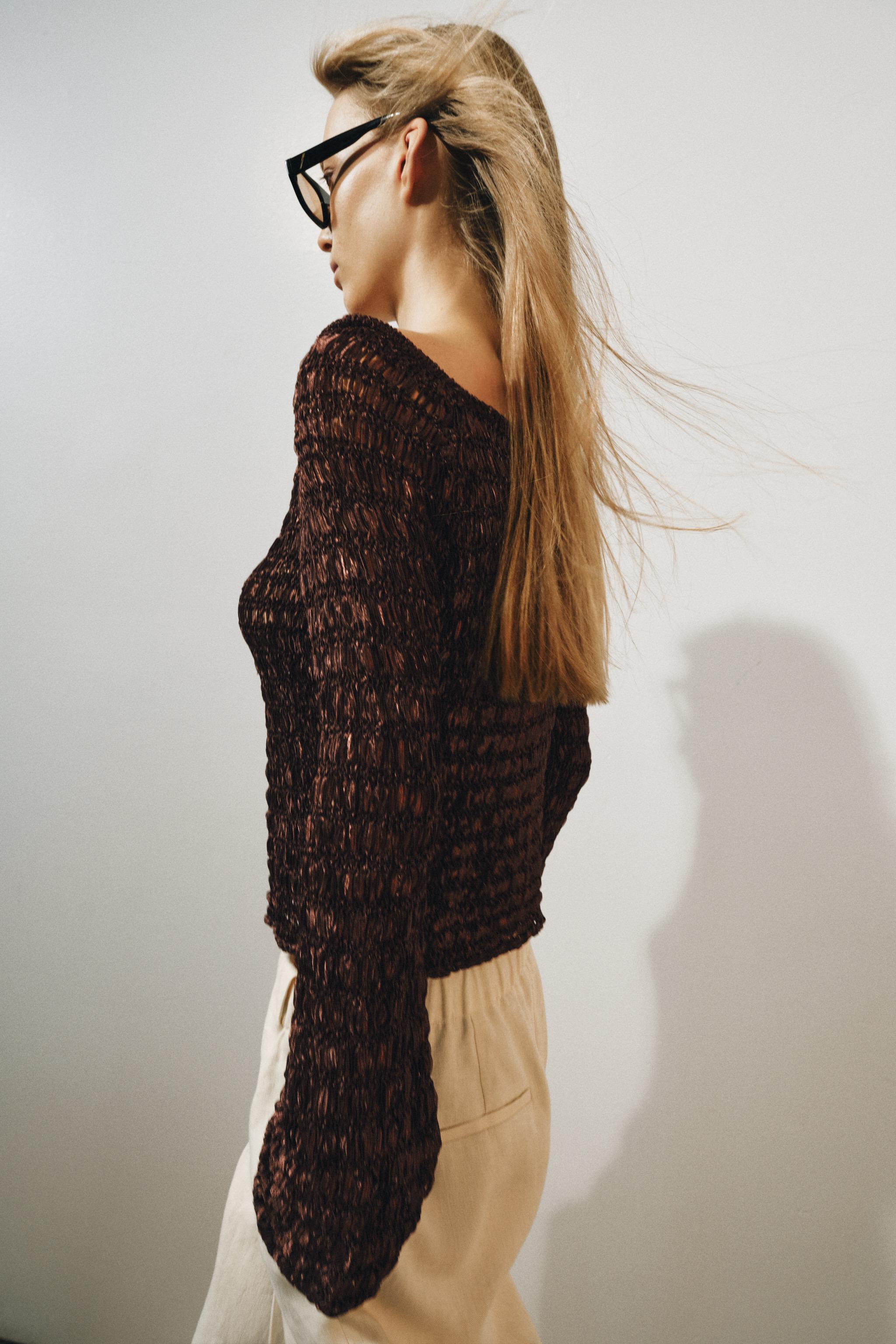 BOAT NECK KNIT JUMPER — Brown