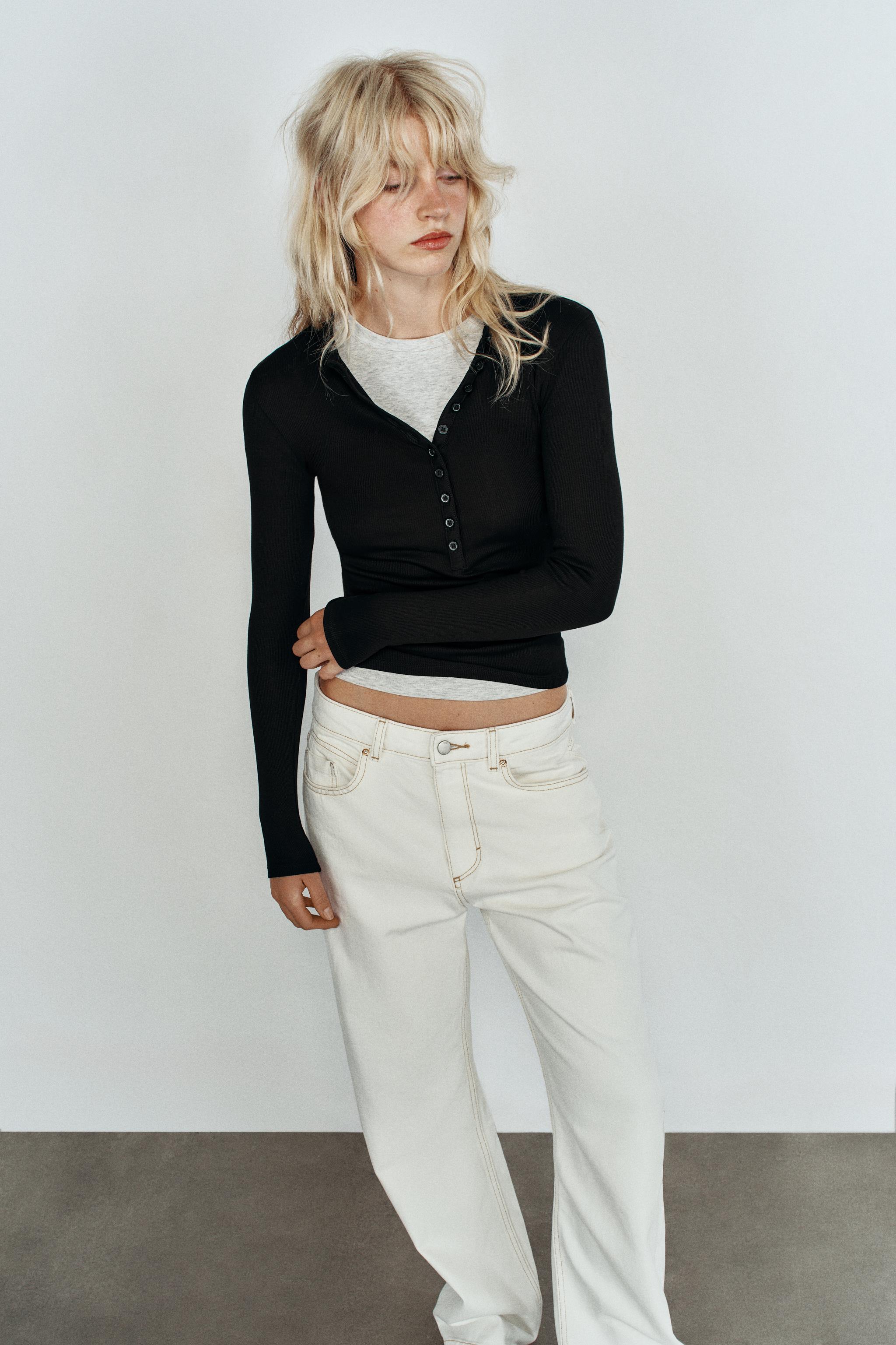Zara UZUN KOLLU HENLEY T-SHIRT
