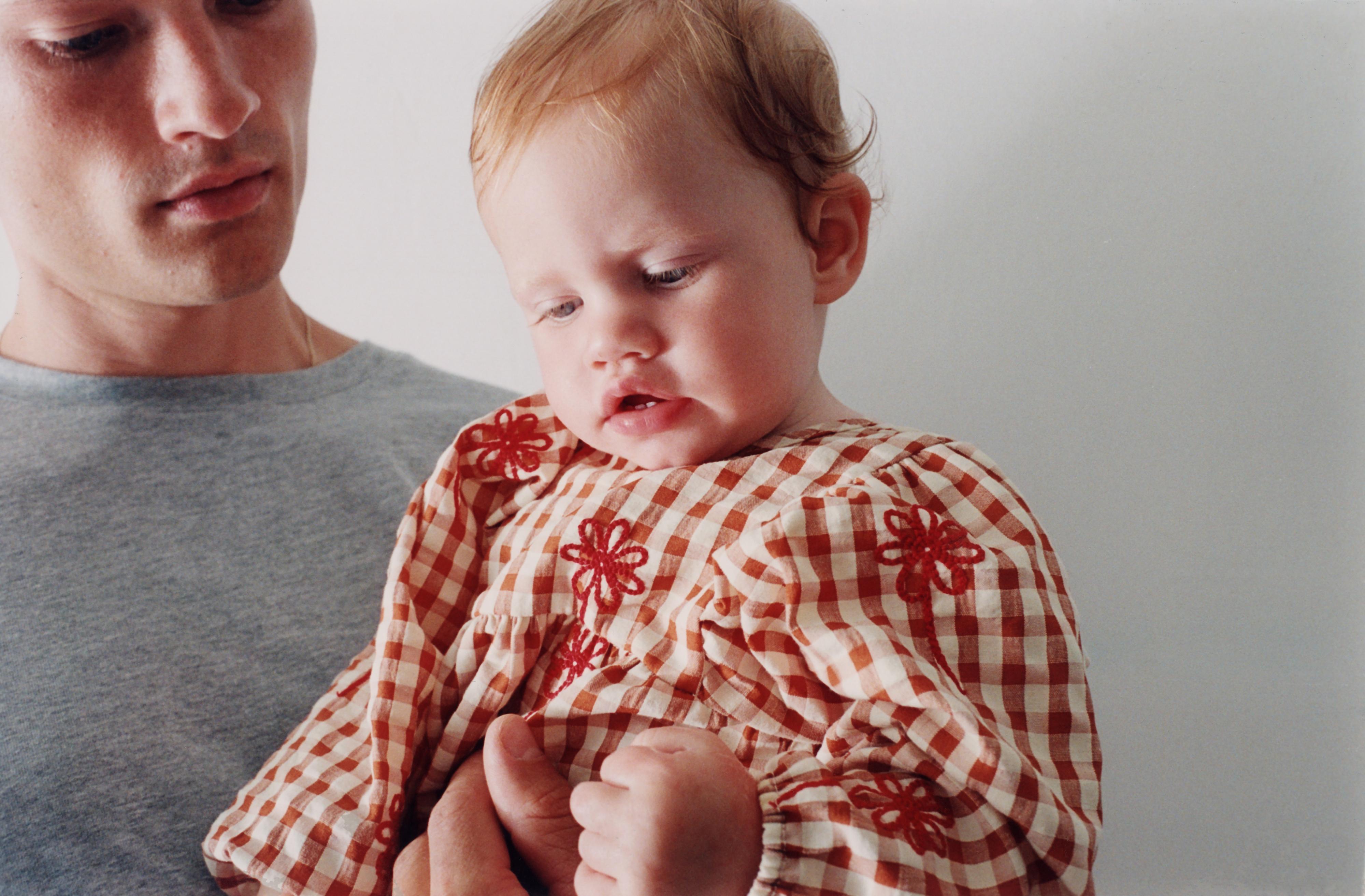 EMBROIDERED FLORAL GINGHAM ROMPER — Brick