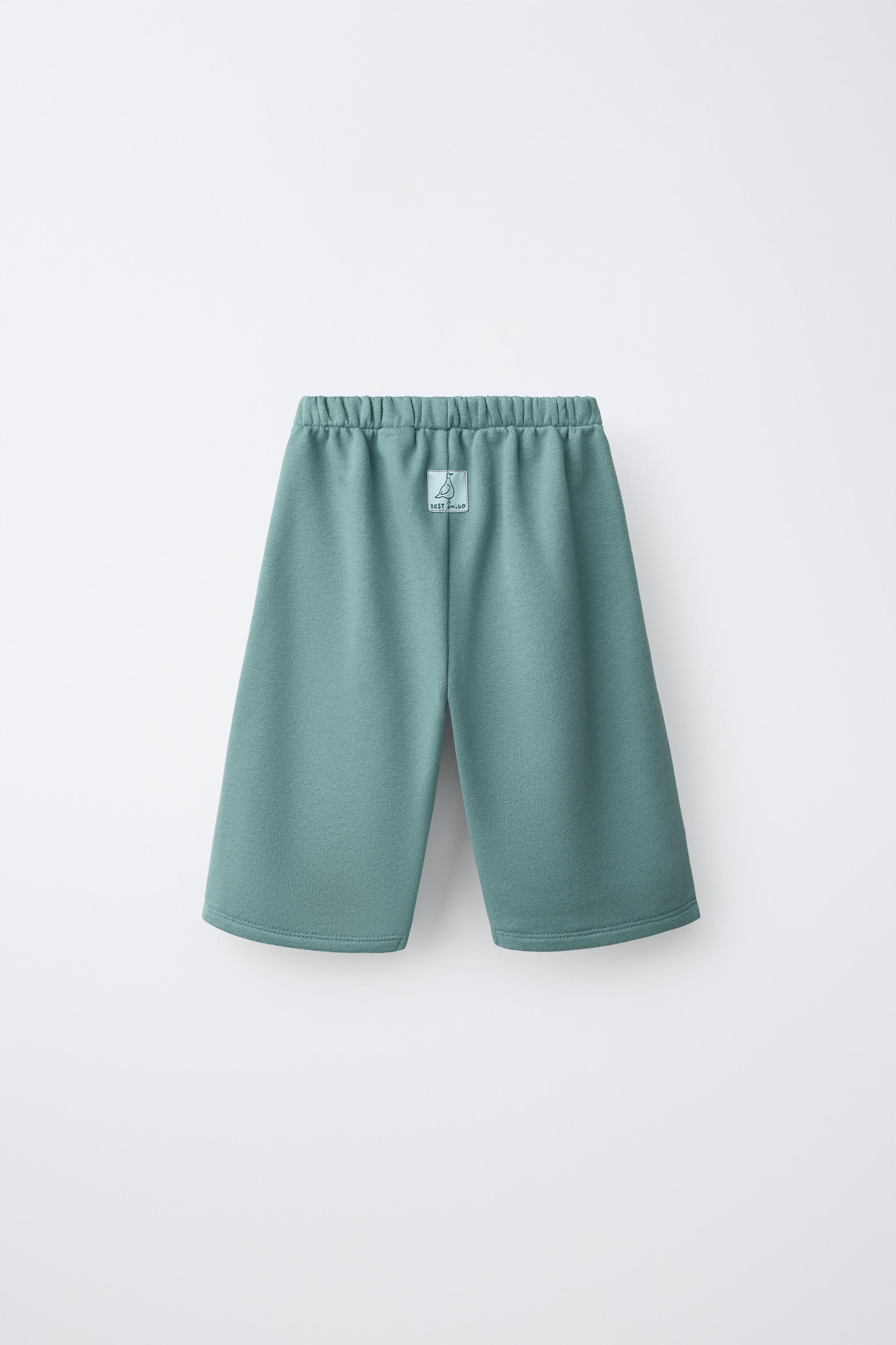 DUCK LABEL WIDE LEG FLEECE PANTS — Sea green