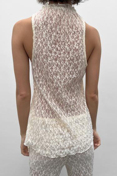 LACE TOP WITH GATHERING - Ecru by Zara - Image 3