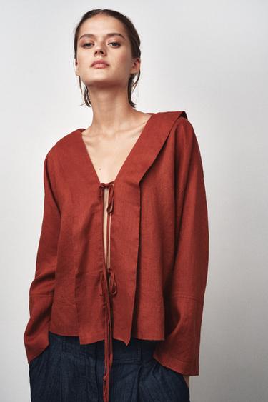 Zara 100% LINEN BLOUSE ZW COLLECTION - Brick