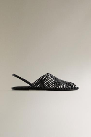 CRISS-CROSS STRAP LEATHER SANDALS - Black by Zara - Image 0