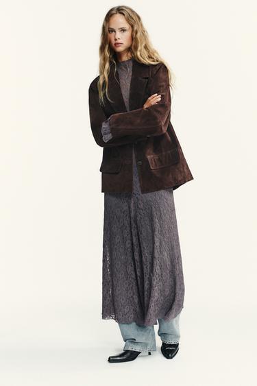 VESTIDO ENCAJE TACTO SUAVE - Morado Oscuro de Zara