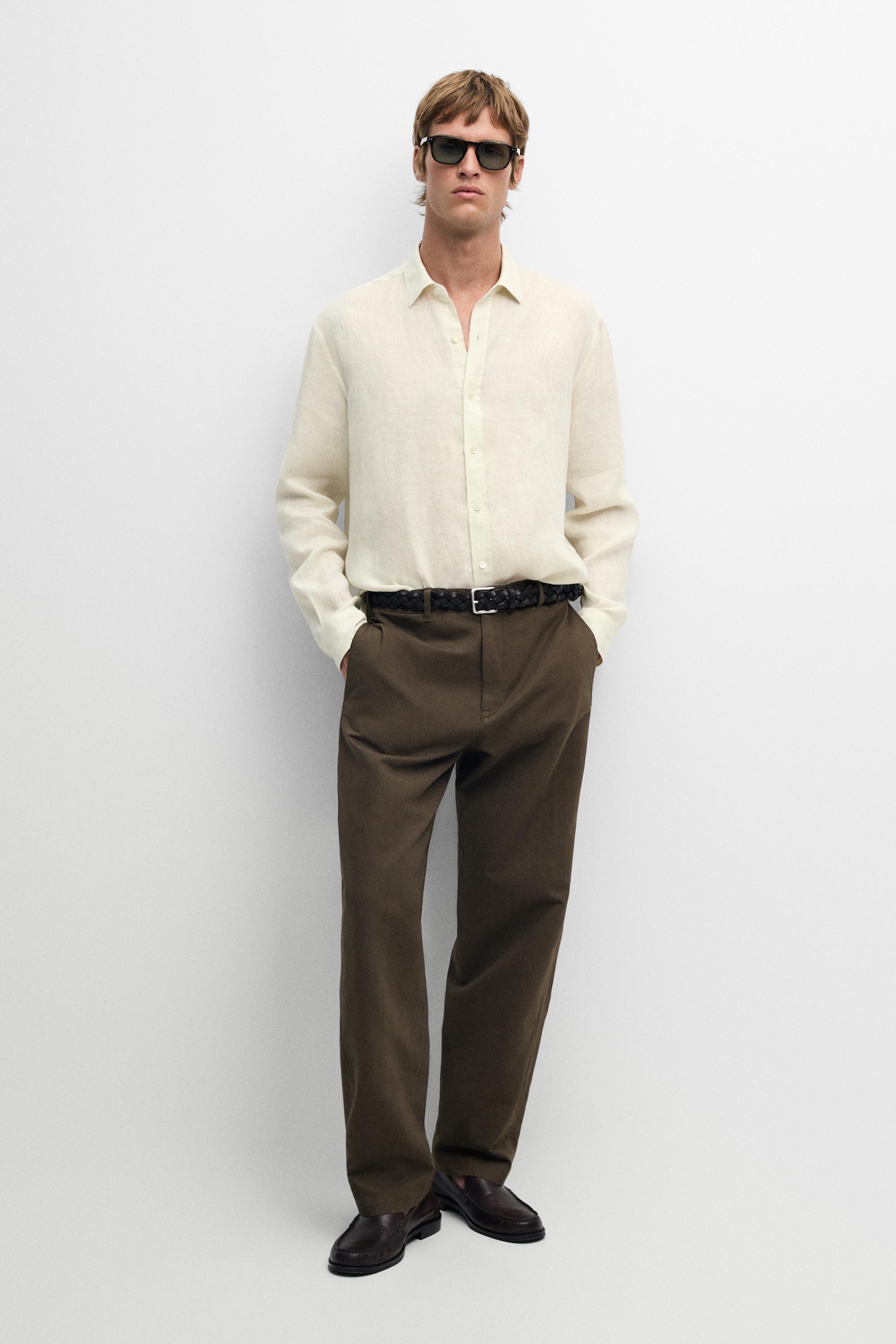 100% linen regular fit shirt — Light ecru