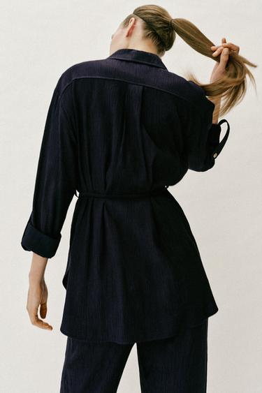 CHEMISE SAFARI EFFET FROISSÉ CEINTURE - Bleu marine de Zara - Image 3