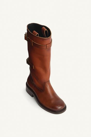 LIMITED EDITION BUCKLED LEATHER BOOTS - Brown by Zara - Image 5