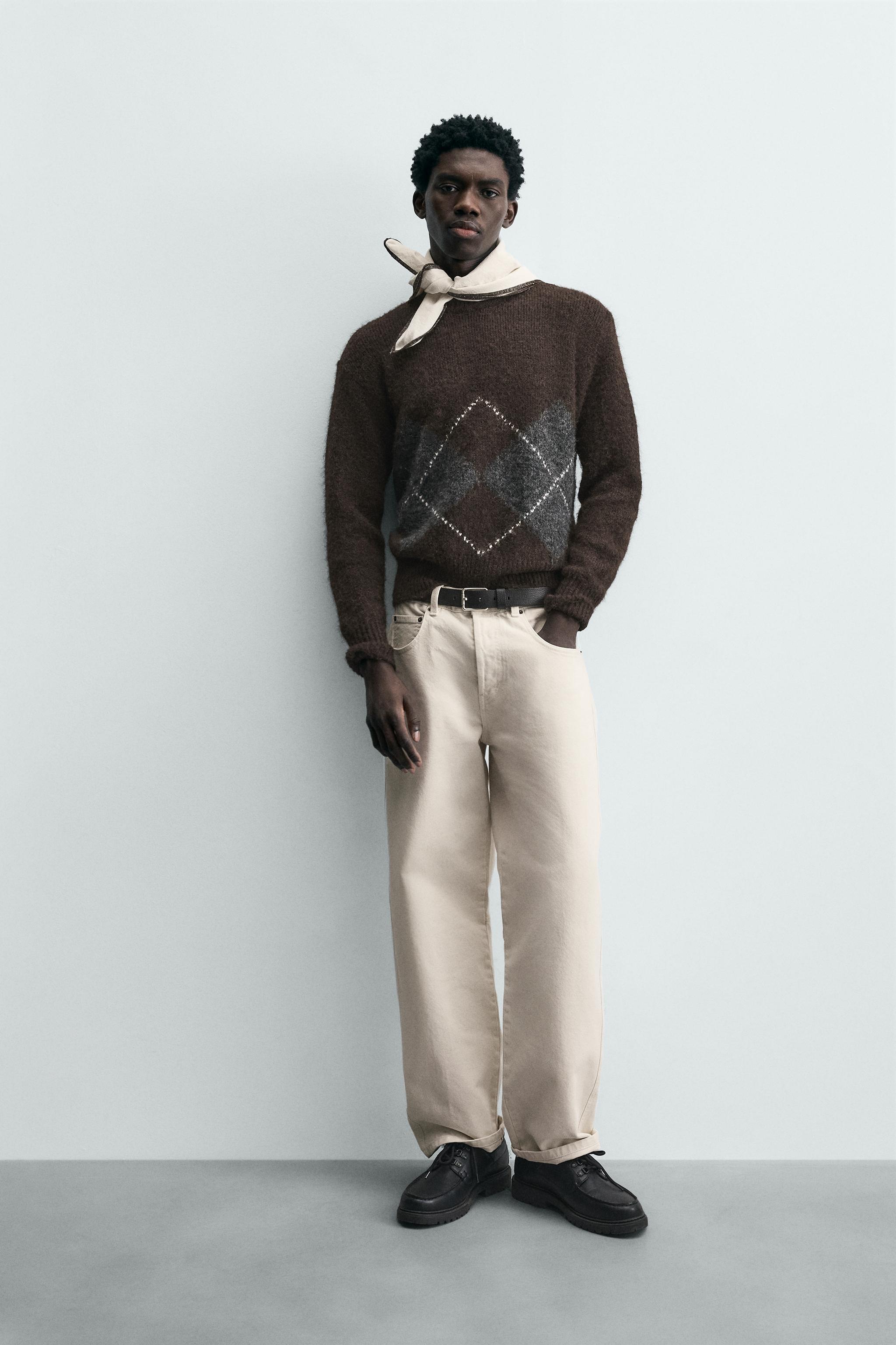 JACQUARD ARGYLE JUMPER - Brown | ZARA South Africa