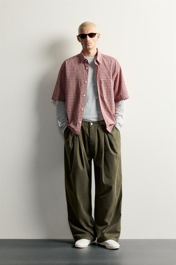 CAMISA RELAXED FIT CUADROS - rojo/marino de Zara - Imagen 0