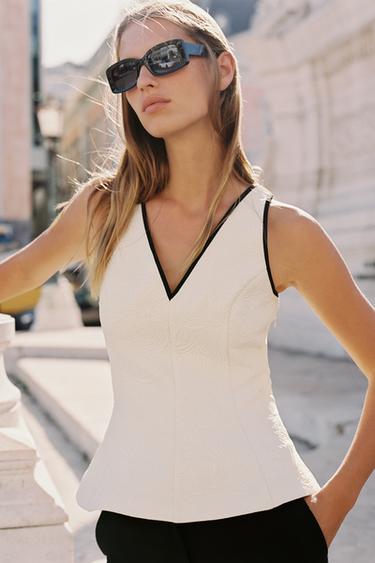JACQUARD PEPLUM TOP - Ecru by Zara