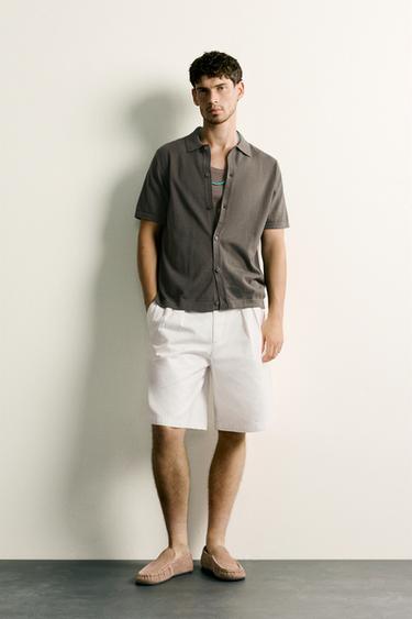 ÁO SƠ MI DỆT KIM DÁNG RELAXED FIT - Màu xanh xám từ Zara - Hình ảnh 0