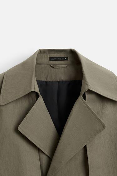Zara SHORT TECHNICAL FABRIC TRENCH COAT - Khaki