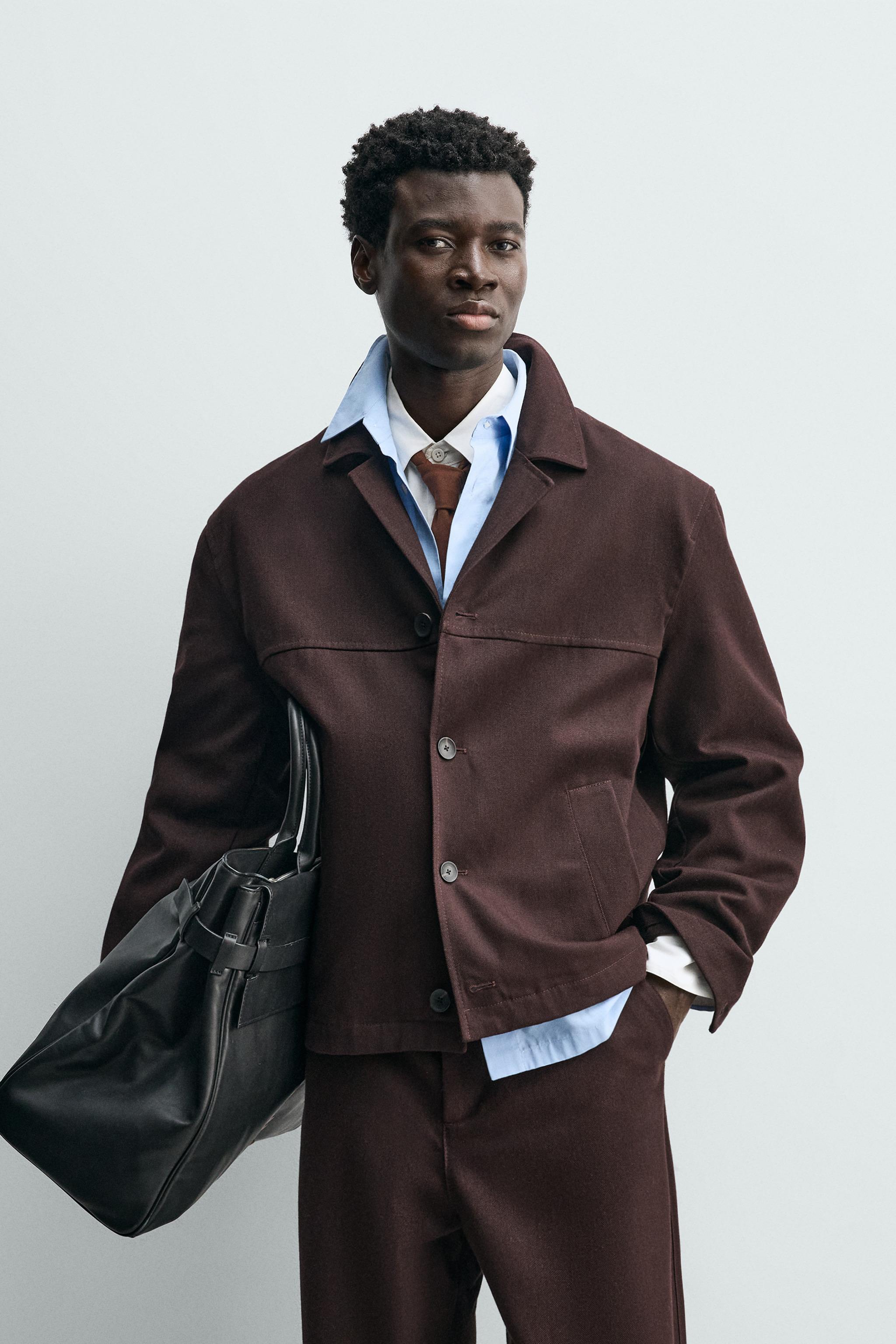 ツイルテクスチャーシャツジャケット - エンジ | ZARA Japan / 日本