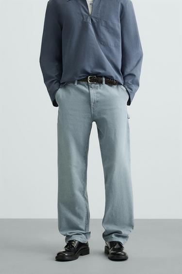 PANTALÓN LAVADO BOLSILLO CARPINTERO - Azul de Zara