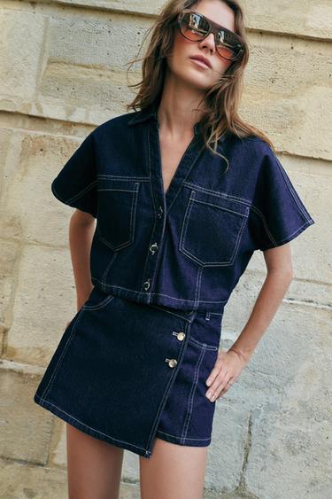 ENSEMBLE CHEMISE ET JUPE-PANTALON Z1975 EN DENIM CROISÉ - L de Zara - Image 4