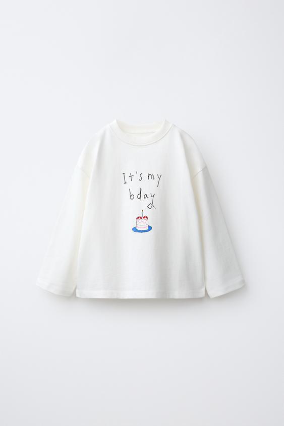 バースデー プリント Tシャツホワイト0Zaraのバースデー プリント Tシャツ - ホワイト - 画像 0