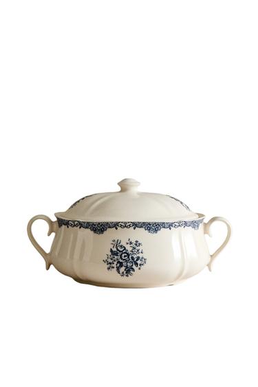 SOUPIÈRE FAÏENCE IMPRIMÉ FLEURS - Bleu de Zara