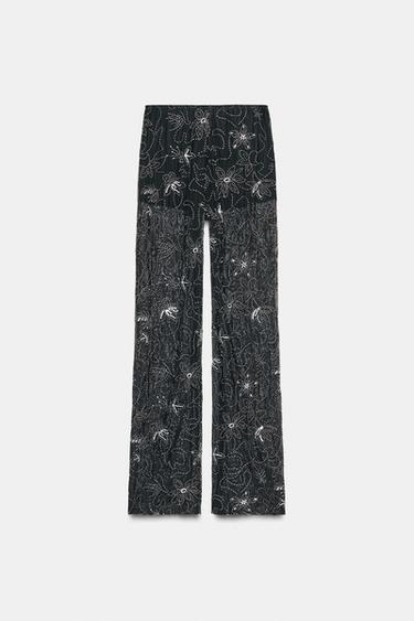 Zara BEADED SEQUIN PANTS - Black