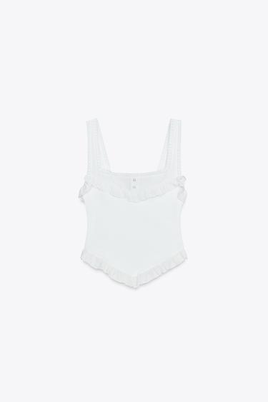 TOP WITH EMBELLISHED TRIM - White by Zara - Image 4