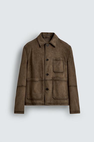 KEMEJA LUAR REGULAR FIT EFEK SUEDE - sawo matang dari Zara