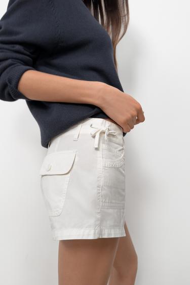 SHORTS WITH DRAWSTRING POCKETS - White by Zara - Image 4