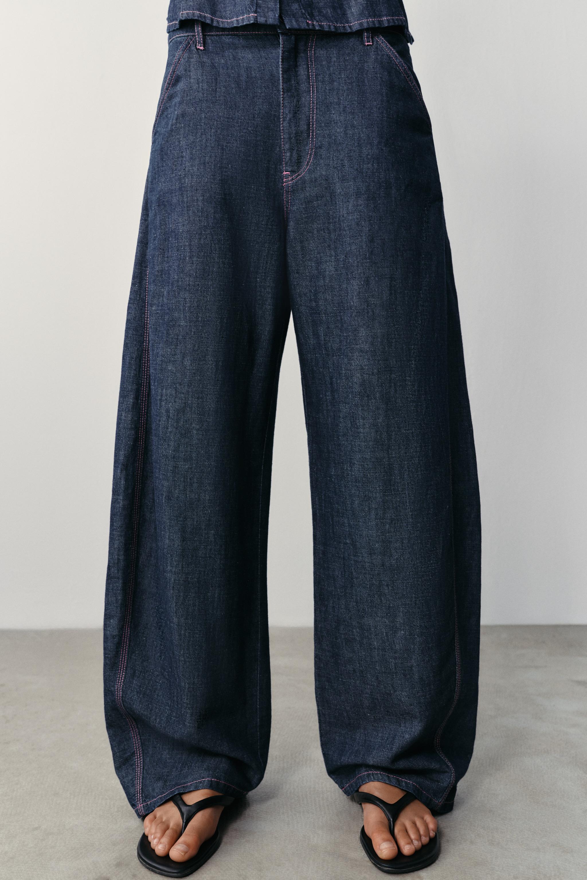 LINEN BARREL PANTS — Indigo