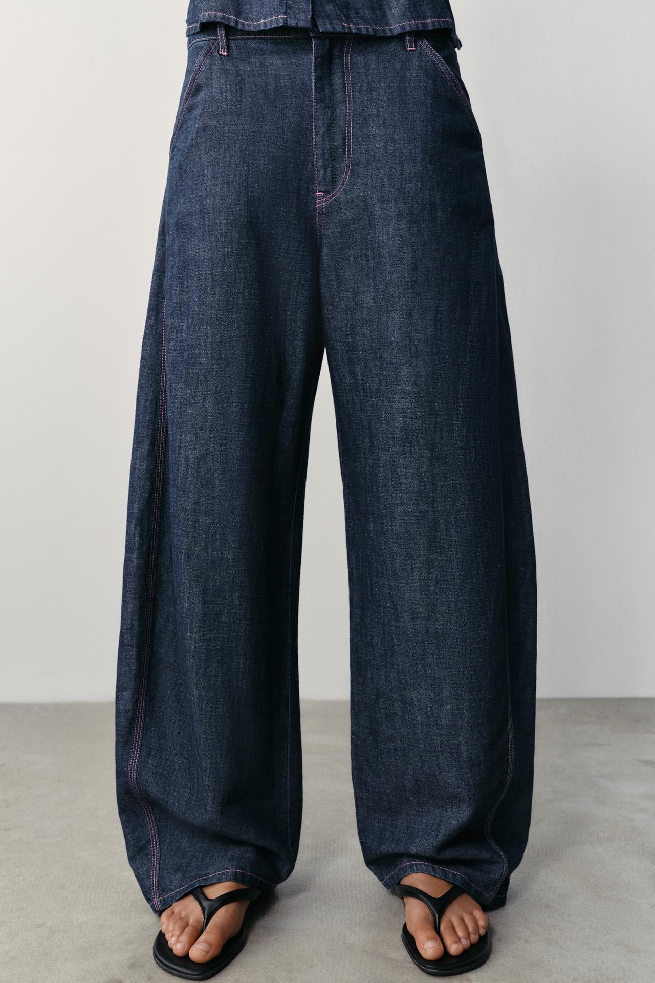 LINEN BARREL PANTS — Indigo