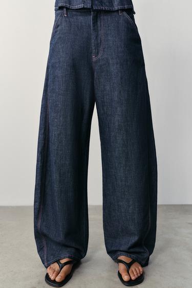 LINEN BARREL PANTS — Indigo 1