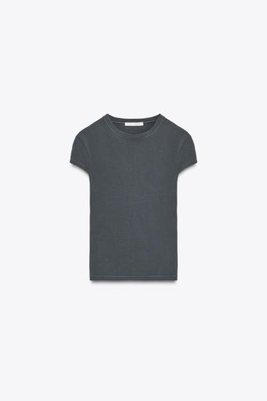 Zaras Figursydd T-SHIRT MED KORT ÄRM - Antracitgrå