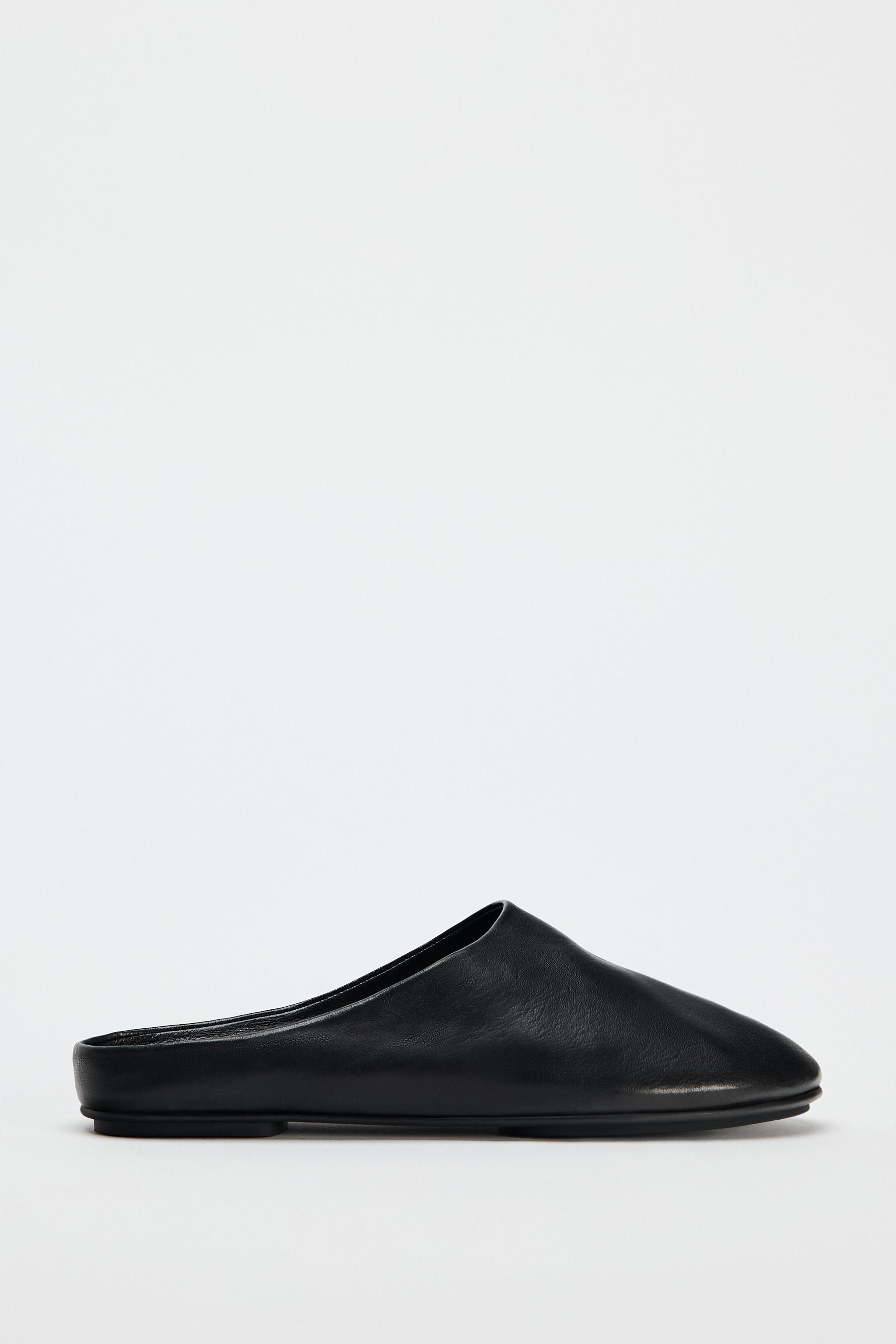 FLAT LEATHER SLINGBACK SHOES Black ZARA Canada