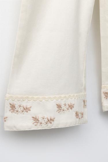6-14 YEARS/ EMBROIDERED FLOWER PYJAMAS - Ecru by Zara - Image 7