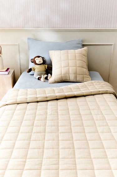 CHILDREN'S CHECK MUSLIN QUILT - زبدة الخاص بـ Zara