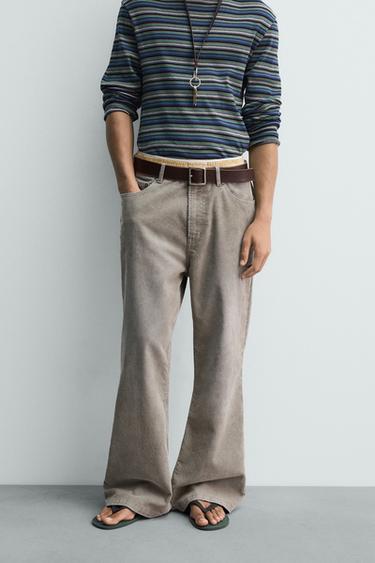 LIMITED EDITION FLARE FIT CORDUROY TROUSERS - Light grey by Zara