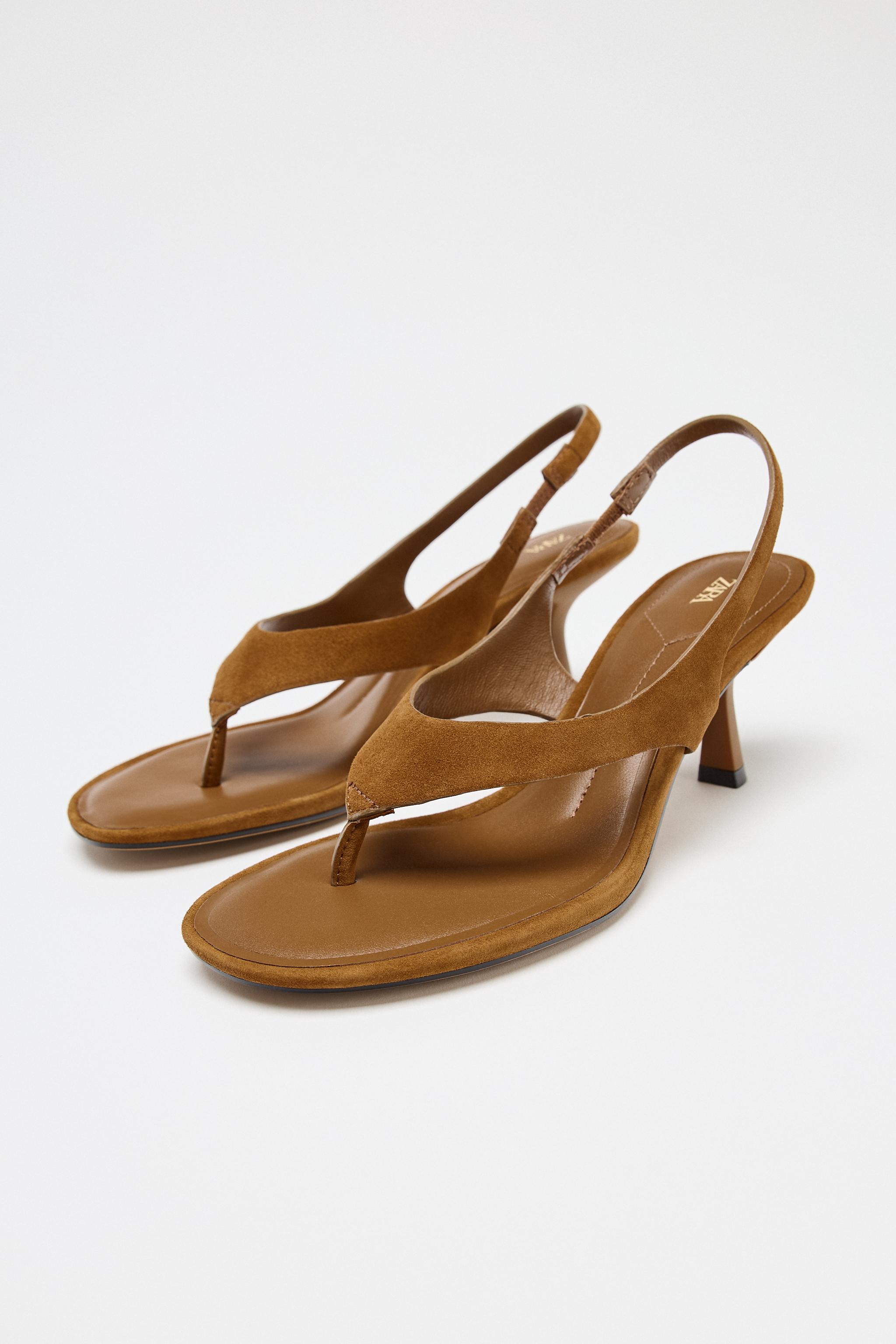 スプリットレザーストラップサンダル - ブラウン | ZARA Japan
