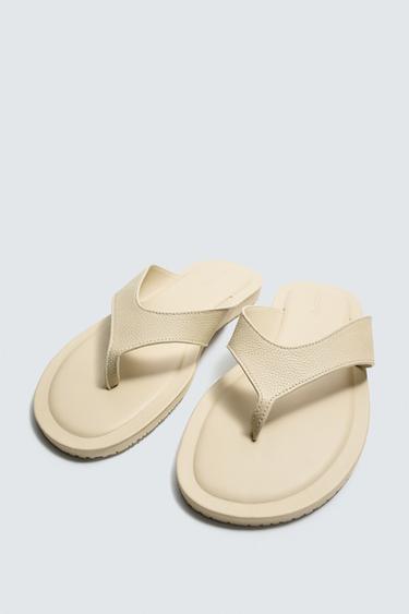 LEATHER STRAPPY SANDALS - Ecru White by Zara - Image 1