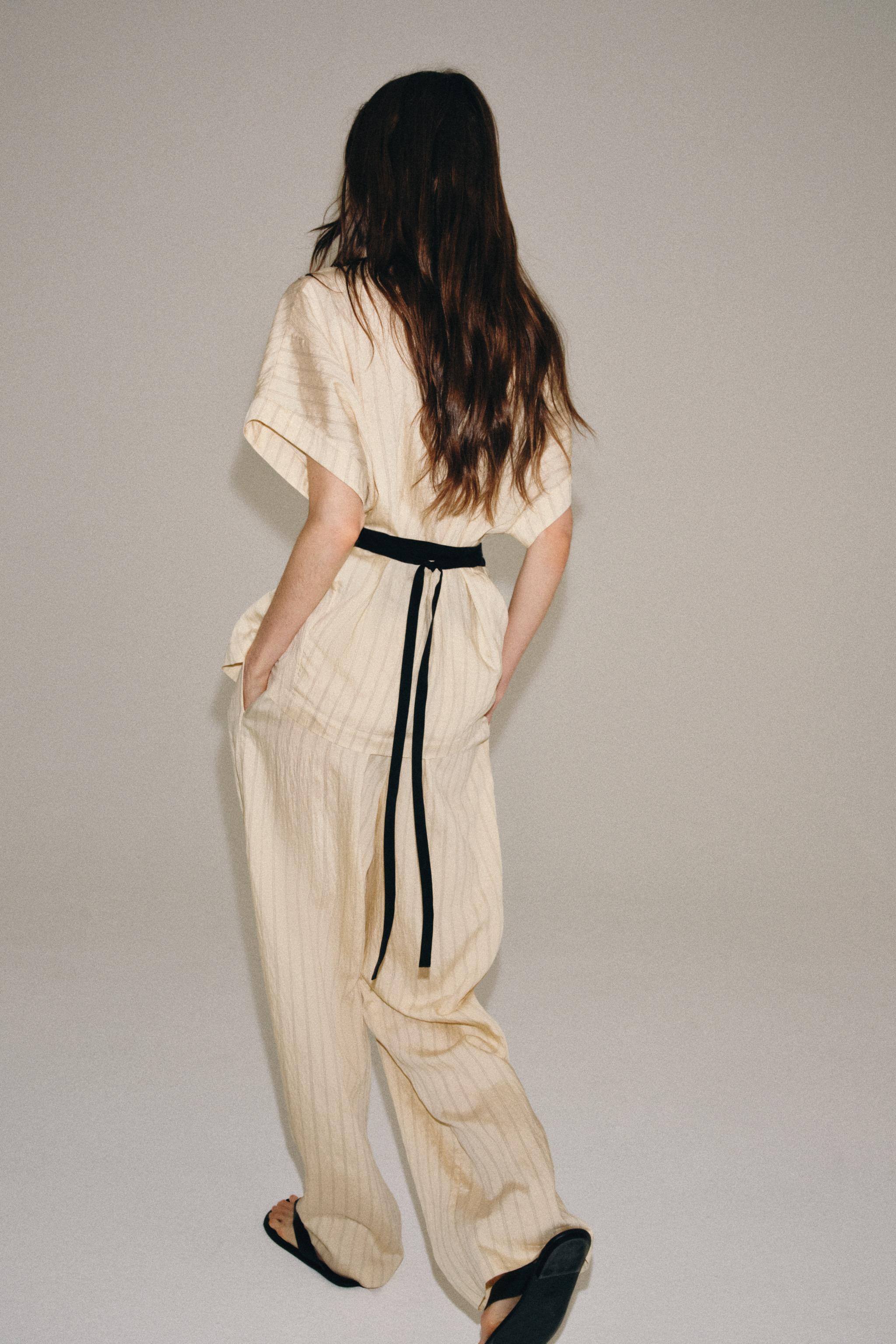 Zara ÇİZGİLİ ZW COLLECTION KUŞAKLI PANTOLON görsel 3