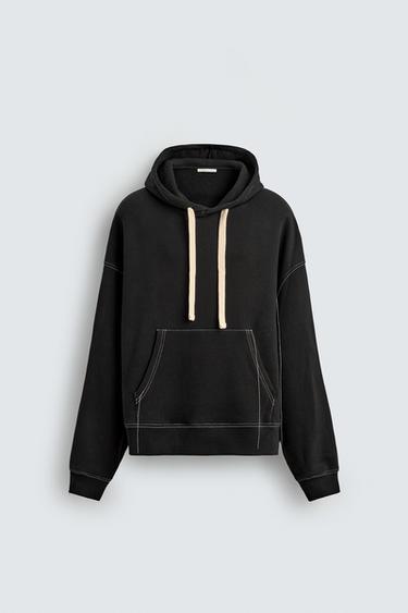 SUDADERA PESPUNTES CAPUCHA - Negro de Zara