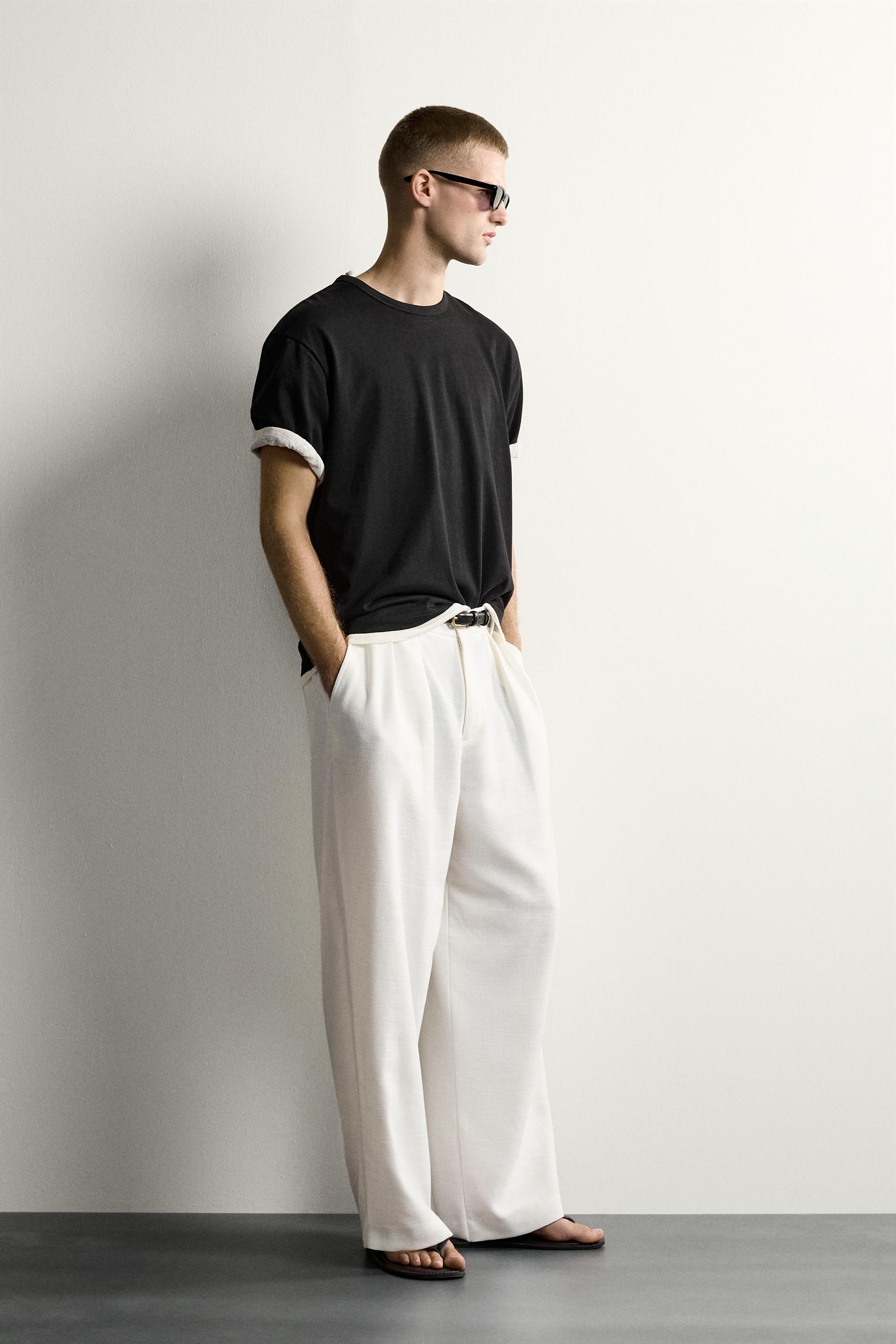 Zara DOKULU PİLİLİ RELAXED FIT PANTOLON görsel 4