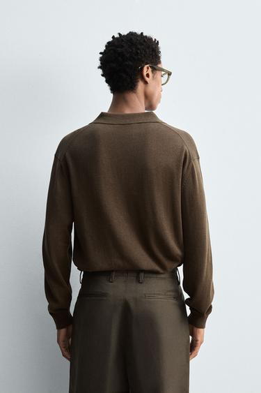 COTTON/HEMP KNIT POLO SHIRT - Black / Brown by Zara - Image 2