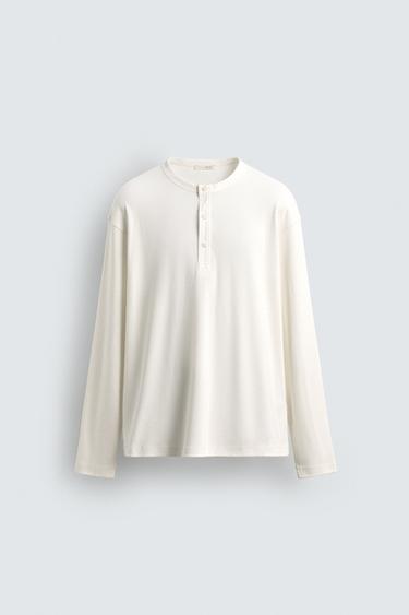 TEXTURED T-SHIRT WITH CONTRAST NECK - White by Zara - Image 7