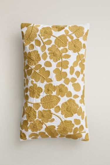 KUSSENHOES MET GEBORDUURDE BLOEMEN - Geel van Zara - Afbeelding 0