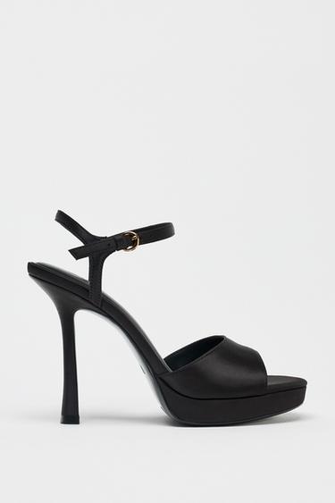 SATIN-EFFECT HEELED SANDALS - Black by Zara