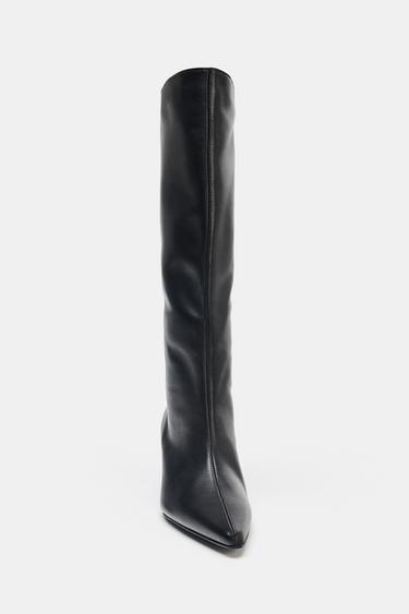 LEATHER KITTEN HEEL BOOTS - Black by Zara