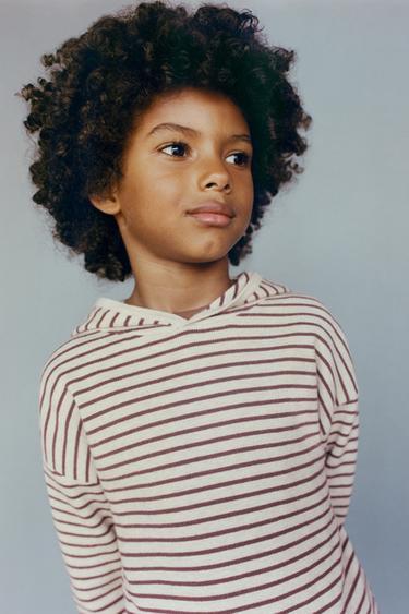 STRIPED KNIT HOODIE - Dark brown by Zara