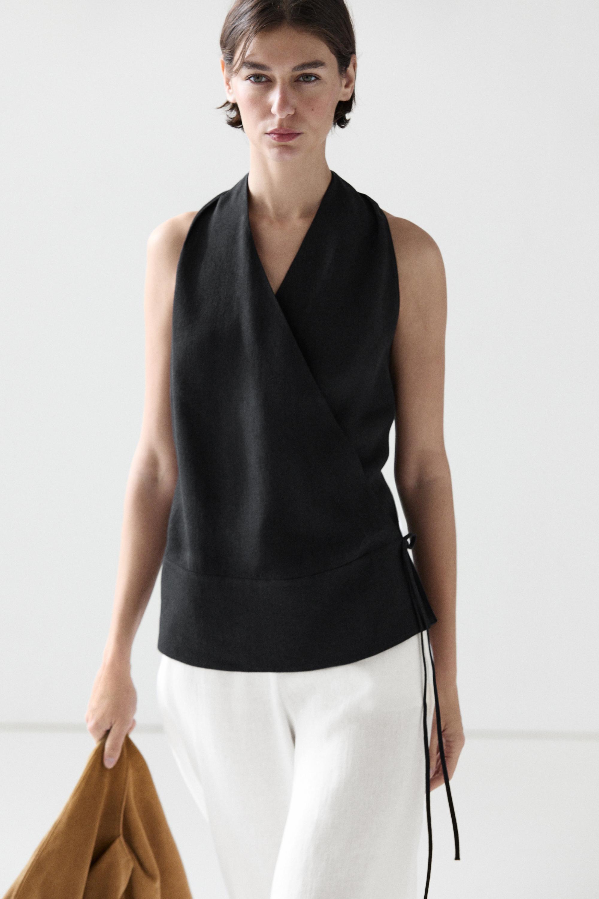 Draped surplice top with corset belt detail