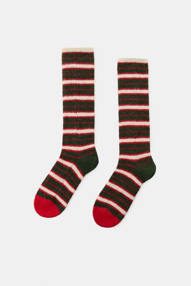 TALL STRIPED JACQUARD SOCKS - Green by Zara