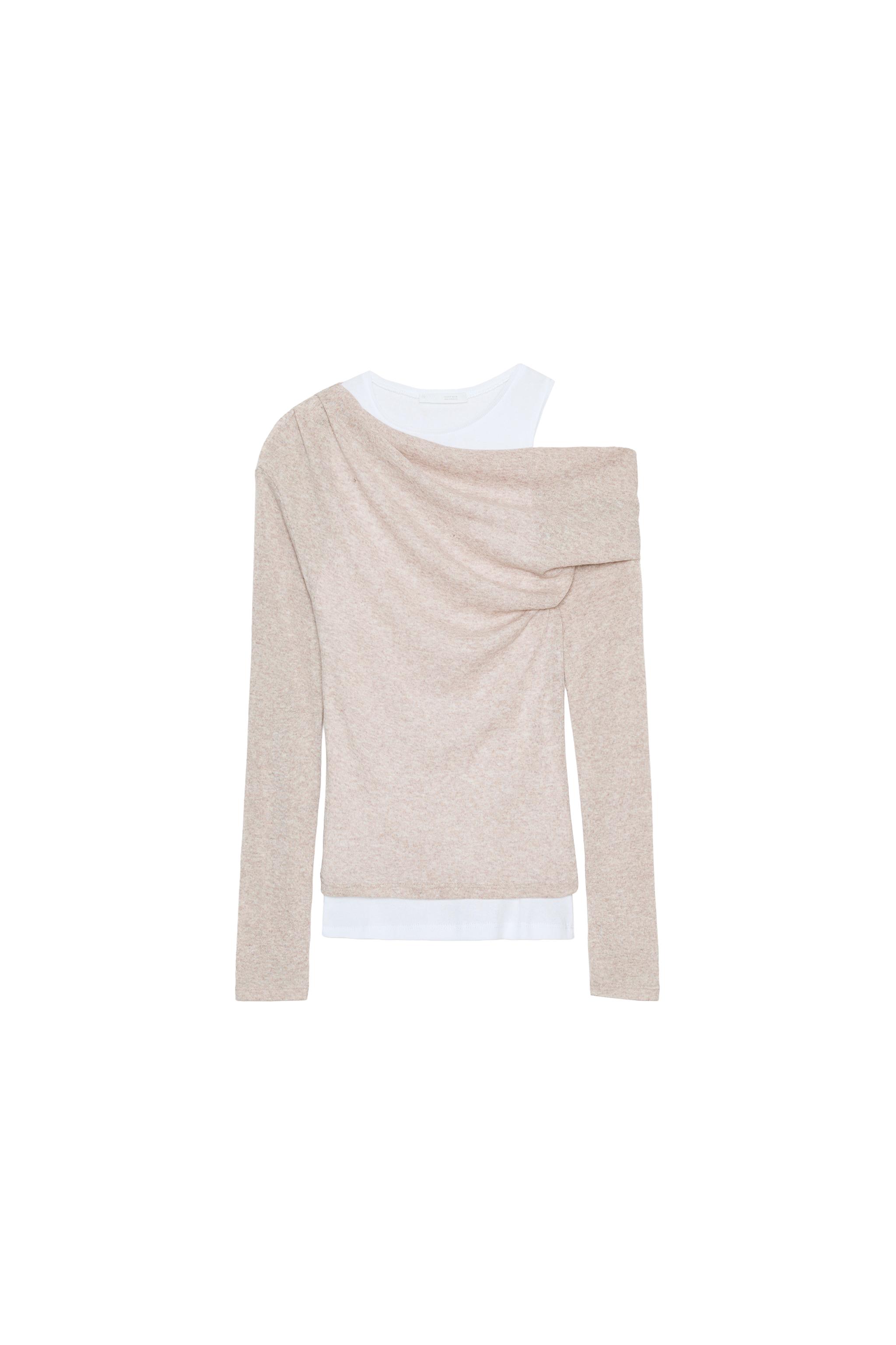 ダブルレイヤー風アシンメトリーTシャツ - サンド/マール | ZARA Japan
