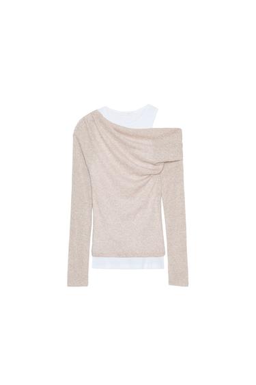 T-SHIRT ASYMÉTRIQUE EFFET DOUBLE - Sable / Chiné de Zara